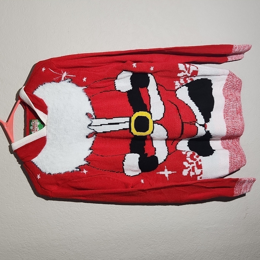 Ugly Christmas Sweater Santa Hooded Large Red